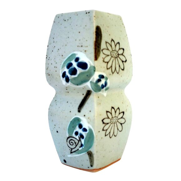 Vintage Japanese Ceramic Bud Vase 6" Ikebana UCTCI 70s Stoneware Floral Snail - Picture 6 of 9